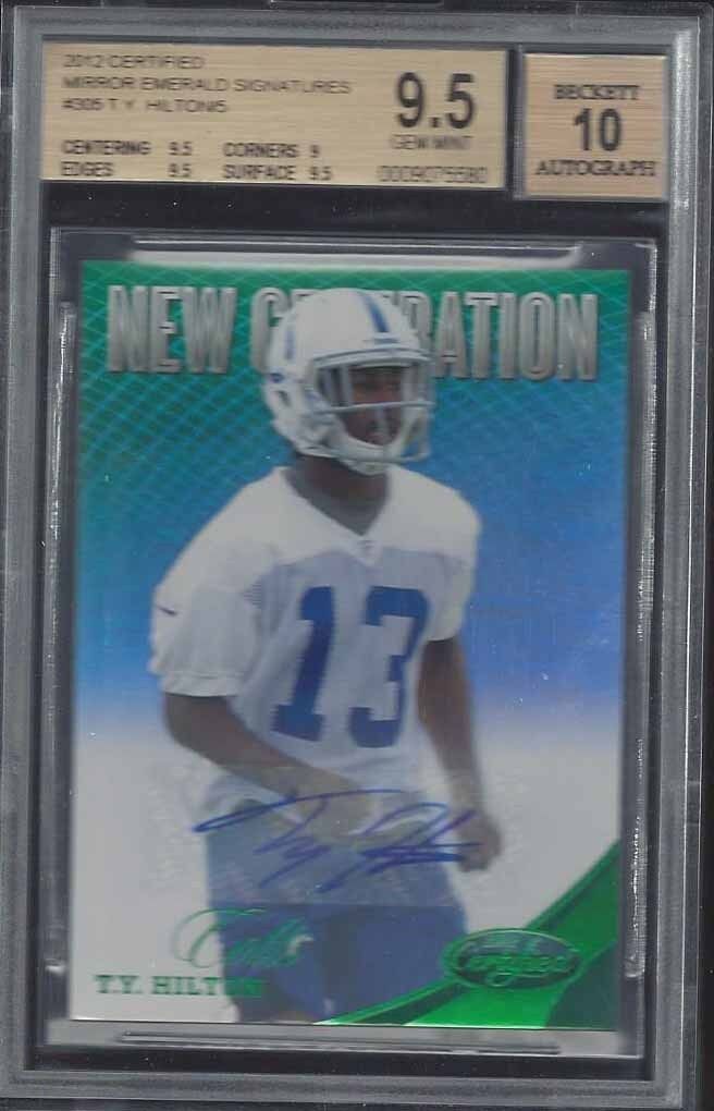 T.Y. HILTON 2012 CERTIFIED EMERALD GREEN ROOKIE AUTO RC #D /5 BGS 9.5 10 POP 1/1