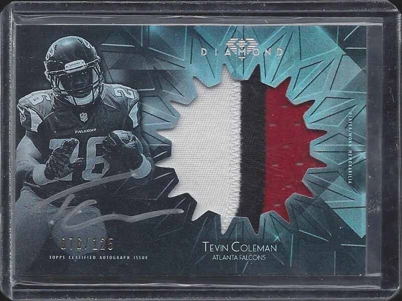 TEVIN COLEMAN 2015 TOPPS DIAMOND RPA 3 COLOR JUMBO PATCH ON CARD AUTO RC #D /125