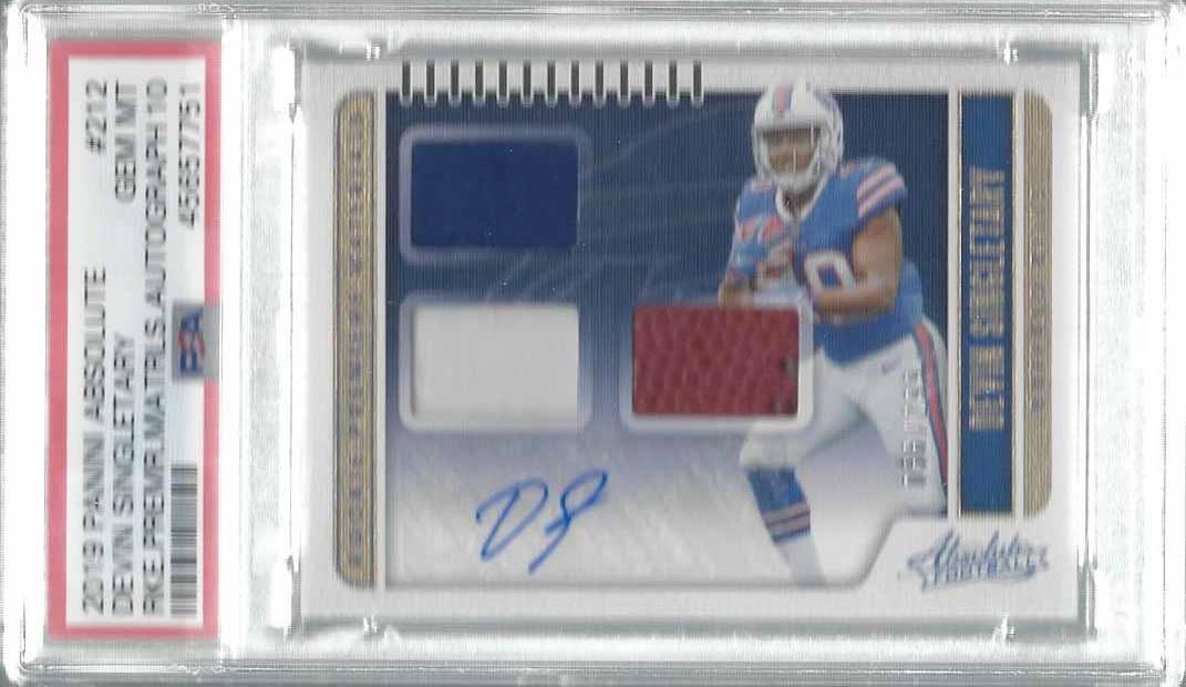 DEVIN SINGLETARY 2019 ABSOLUTE RPM TRIPLE JERSEY AUTO RC /299 PSA 10 GEM POP 1/1