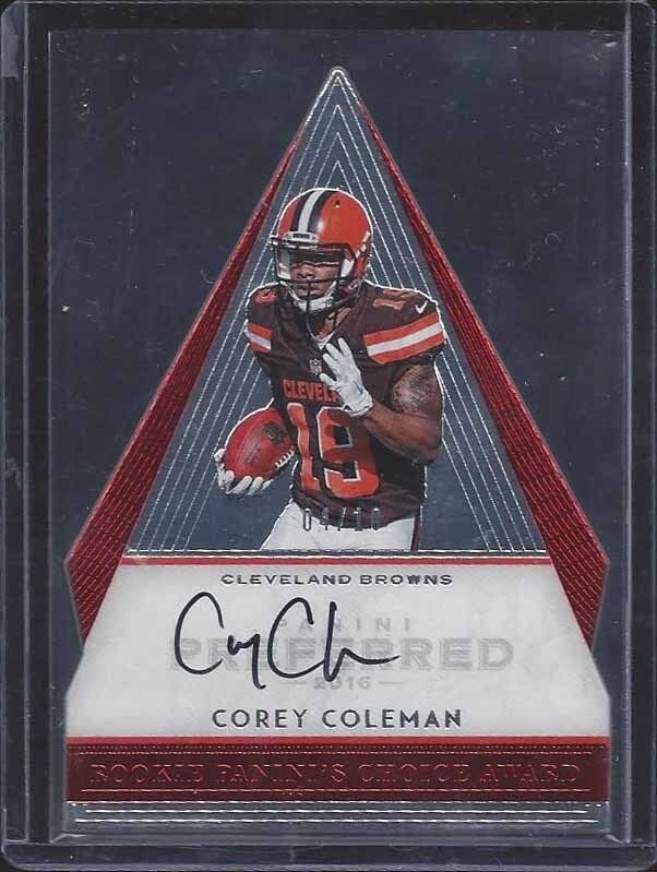 COREY COLEMAN 2016 PREFERRED PANINI CHOICE AWARD RED DIE CUT ON CARD AUTO RC /10