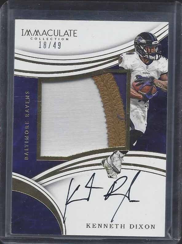 KENNETH DIXON 2016 IMMACULATE GOLD RPA JUMBO 3 COLOR RAVENS PATCH AUTO RC #D /49