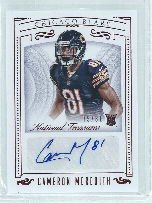 CAMERON MEREDITH 2015 NATIONAL TREASURES AUTO RED JERSEY NUMBER RC #D /81