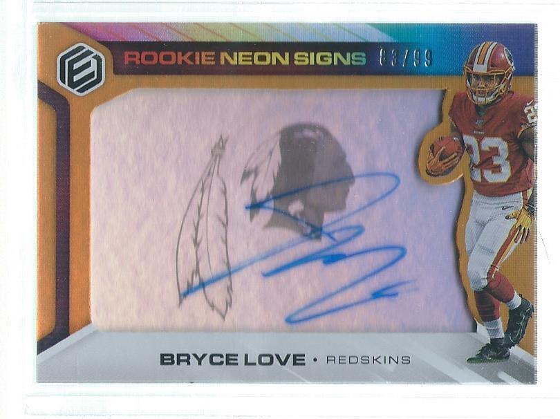 BRYCE LOVE 2019 PANINI ELEMENTS ROOKIE NEON SIGNS AUTO ORANGE RC #D 83/99