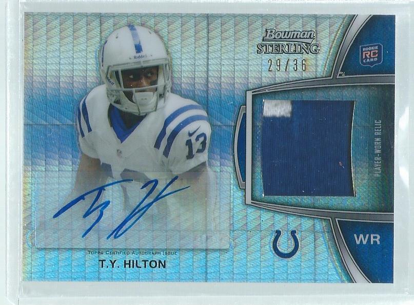 TY HILTON 2012 TOPPS BOWMAN'S STERLING PRISM REFRACTOR PATCH AUTO RC #D 29/36