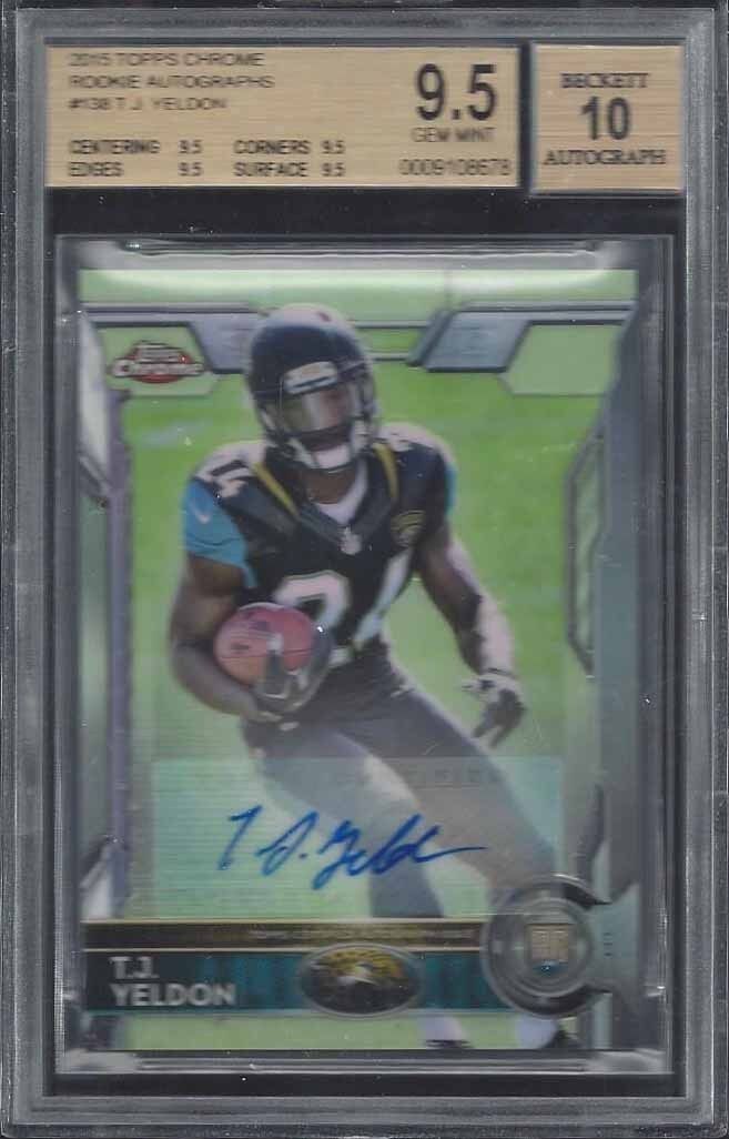 T.J. YELDON 2015 TOPPS CHROME ROOKIE AUTO RC #138 BGS 9.5 w/ 10 AUTO GEM MINT