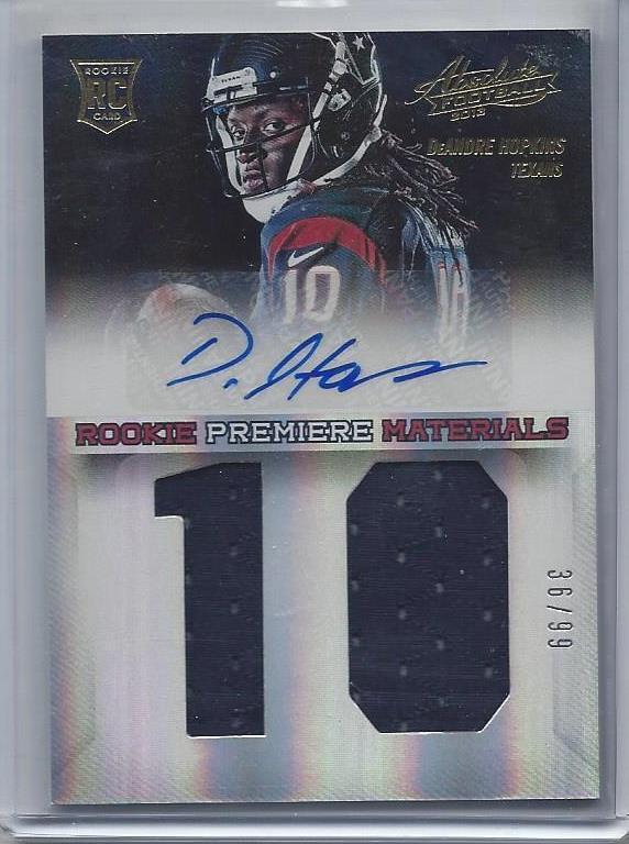 DEANDRE HOPKINS 2013 ABSOLUTE RPM JUMBO DUAL JERSEY NUMBER AUTO RC #D /99