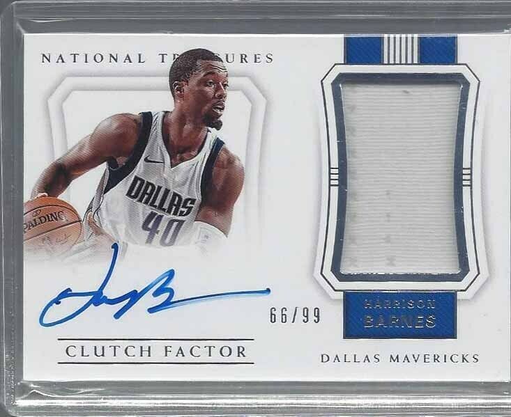 HARRISON BARNES 2017-18 NATIONAL TREASURES CLUTCH FACTOR JERSEY ON CARD AUTO /99