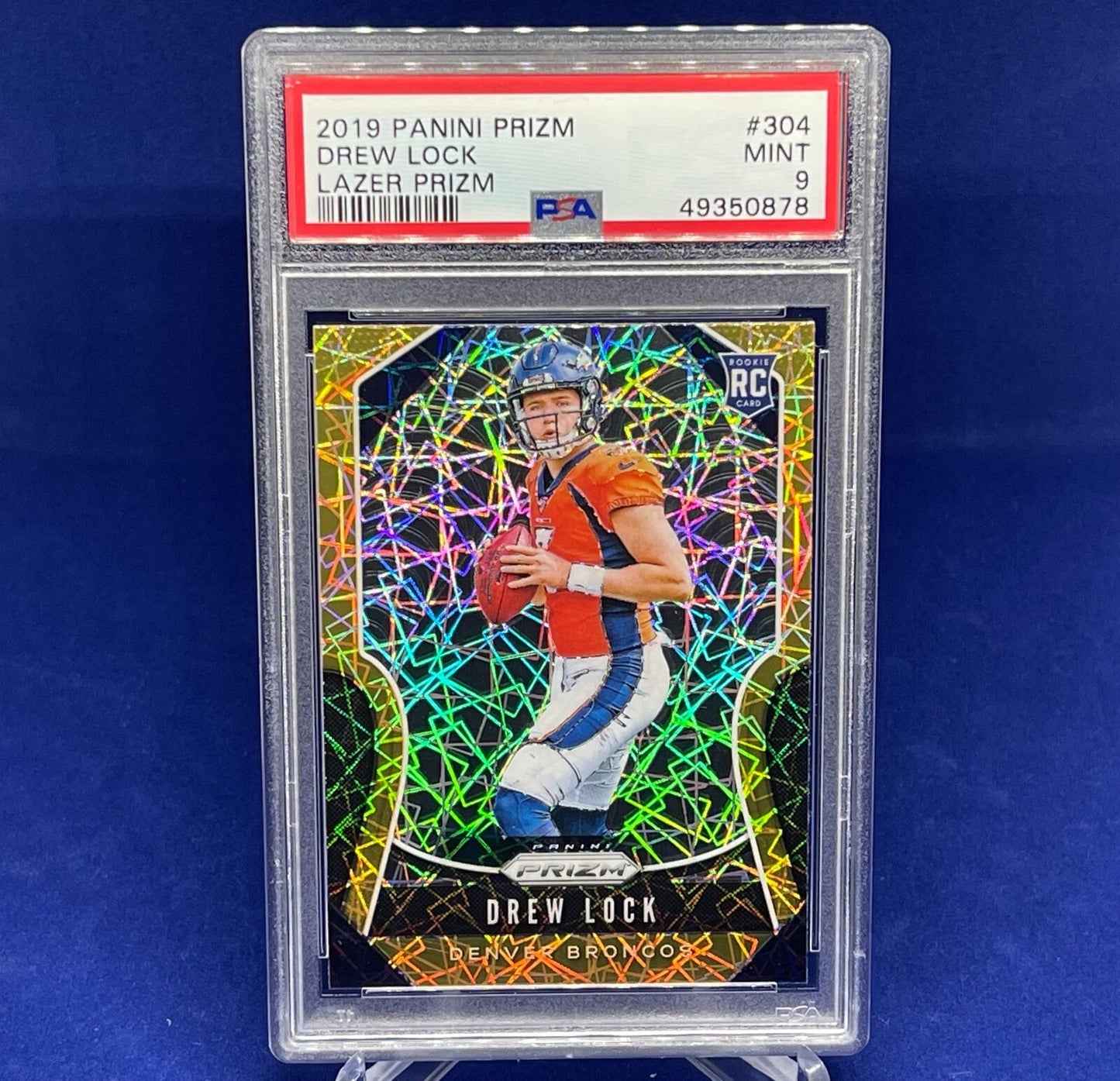 DREW LOCK 2019 PANINI PRIZM LAZER PRIZM ROOKIE RC #304 PSA 9