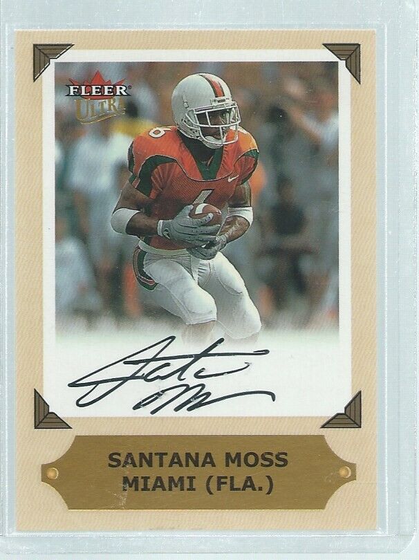 SANTANA MOSS 2001 FLEER ULTRA COLLEGE GREATS PREVIEW MIAMI ON CARD AUTO RC