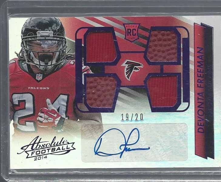 DEVONTA FREEMAN 2014 ABSOLUTE SPECTRUM PURPLE QUAD JERSEY BALL AUTO RC #D 19/20