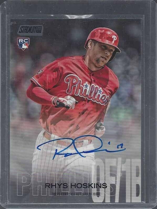 RHYS HOSKINS 2018 STADIUM CLUB BLACK PHILLIES ON CARD ROOKIE AUTO RC #D 21/25