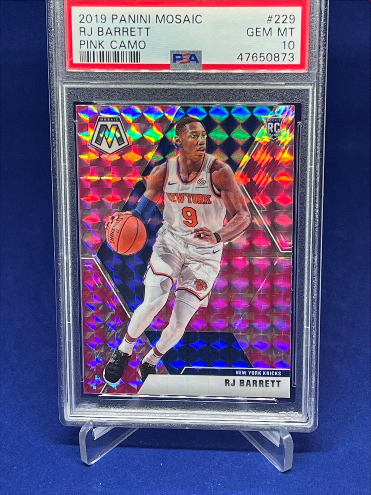 RJ BARRETT 2019-20 PANINI MOSAIC PINK CAMO PRIZM ROOKIE RC #229 PSA 10