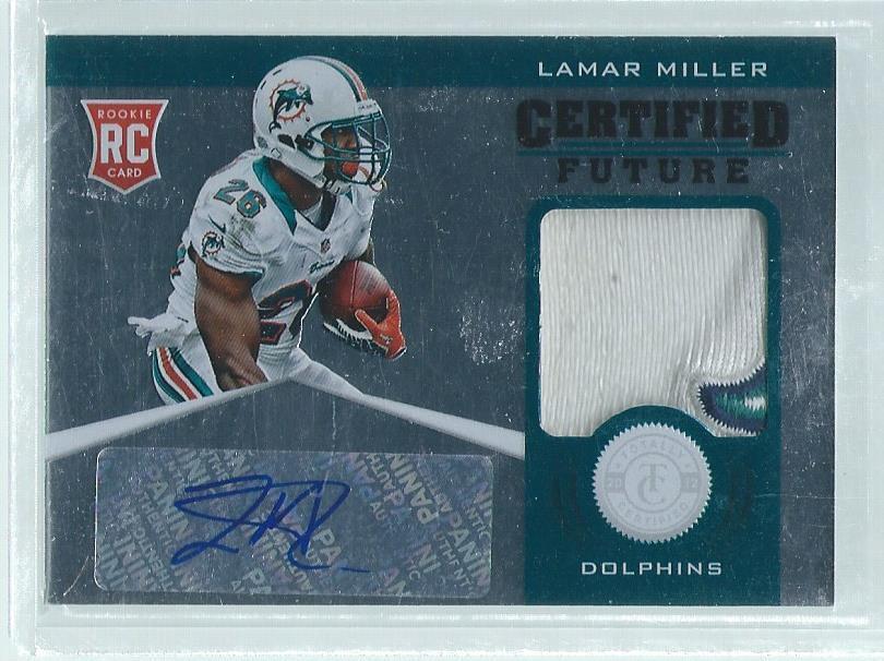 LAMAR MILLER 2012 PANINI TOTALLY CERTIFIED FUTURE 3 COLOR LOGO PATCH AUTO RC /49