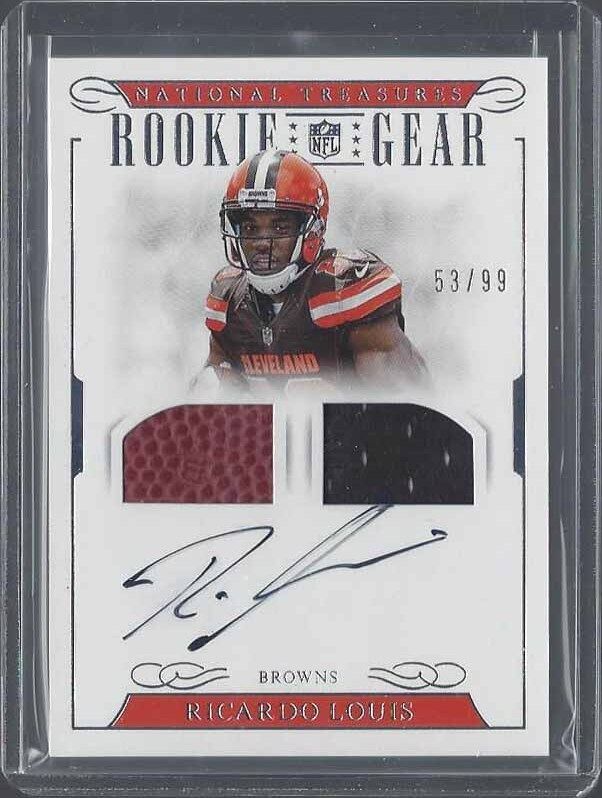 RICARDO LOUIS 2016 NATIONAL TREASURES ROOKIE GEAR DUAL JERSEY BALL AUTO RC /99