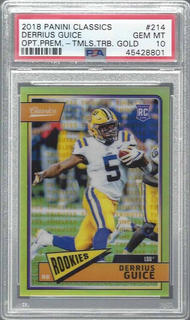 1/1 DERRIUS GUICE 2018 CLASSICS OPTICHROME GOLD RC #D 29/65 PSA 10 JERSEY #29 !!