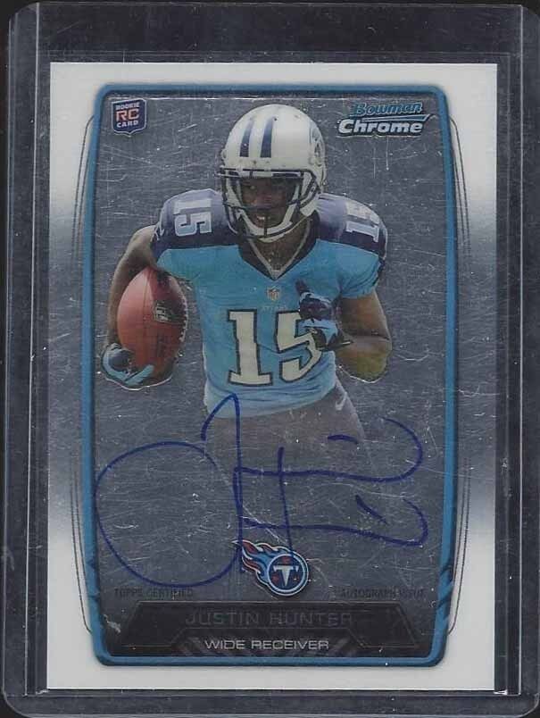 JUSTIN HUNTER 2013 BOWMAN CHROME NFL UNIFORM SP RARE ON CARD AUTO RC /25
