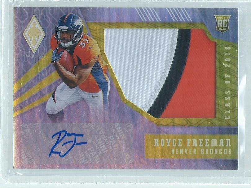 ROYCE FREEMAN 2018 PANINI PHOENIX 3 COLOR PATCH AUTO YELLOW RC #D 11/75