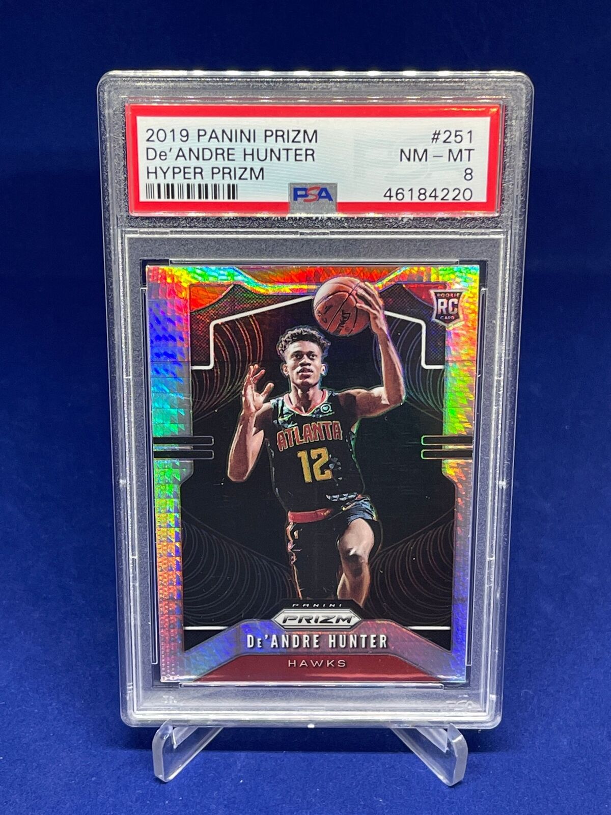DE'ANDRE HUNTER 2019-20 PANINI PRIZM HYPER PRIZMS ROOKIE RC #251 PSA 8