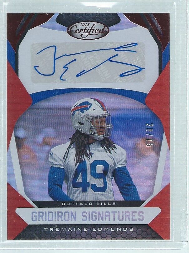 TREMAINE EDMUNDS 2018 PANINI CERTIFIED GRIDIRON SIGNATURES AUTO RED RC #D 20/75