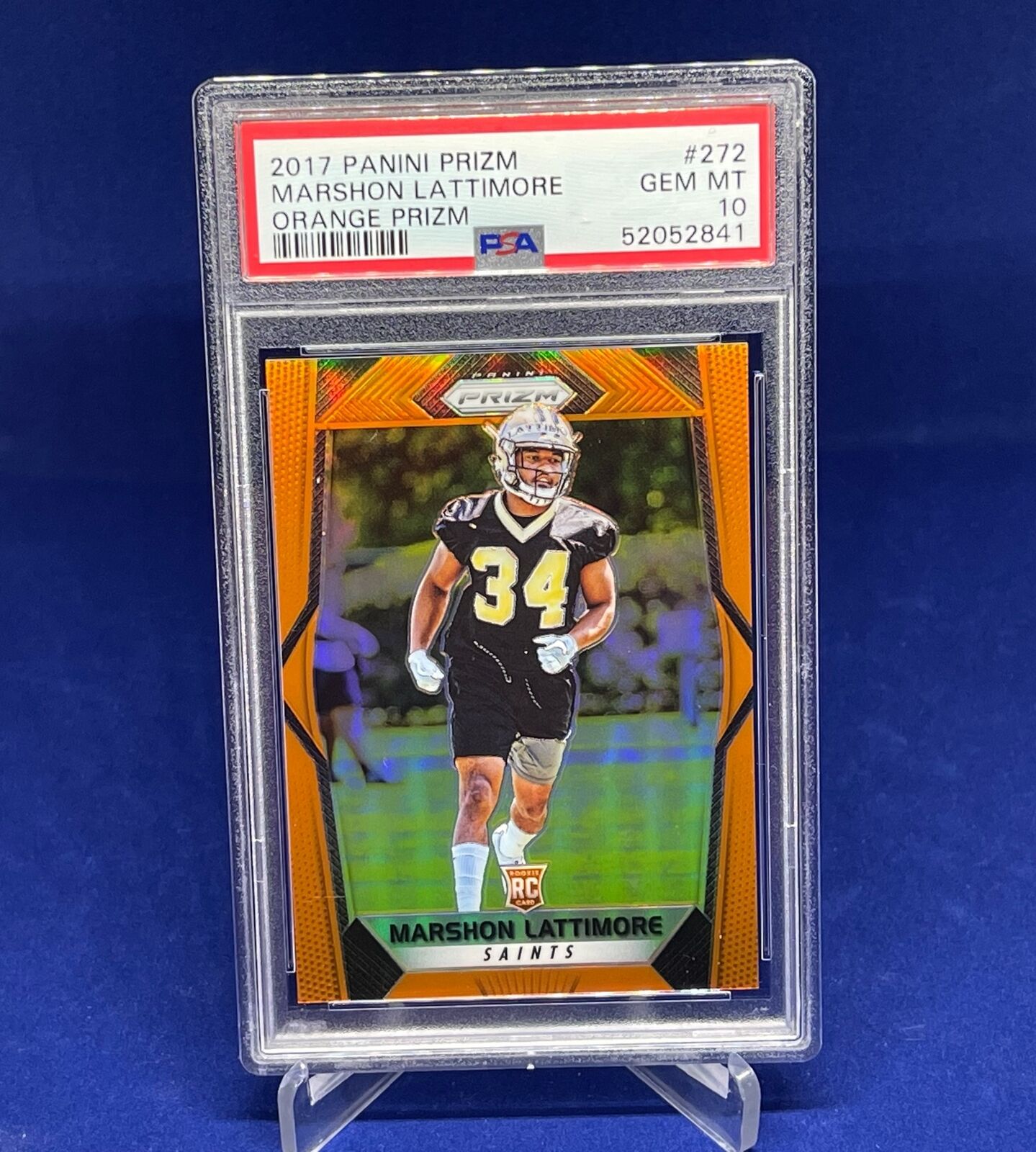 MARSHON LATTIMORE 2017 PANINI PRIZM ORANGE PRIZM RC #D 245/275 PSA 10 GEM POP 3