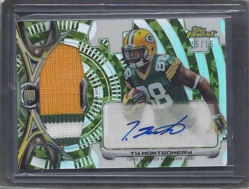 TY MONTGOMERY 2015 TOPPS FINEST CAMO REFRACTOR JUMBO 3 CLR PATCH AUTO RC #D /15