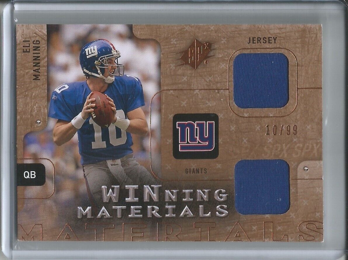 1/1 ELI MANNING 2009 SPX WINNING MATERIALS BRONZE DUAL JERSEY #D 10/99 JSY #10 !
