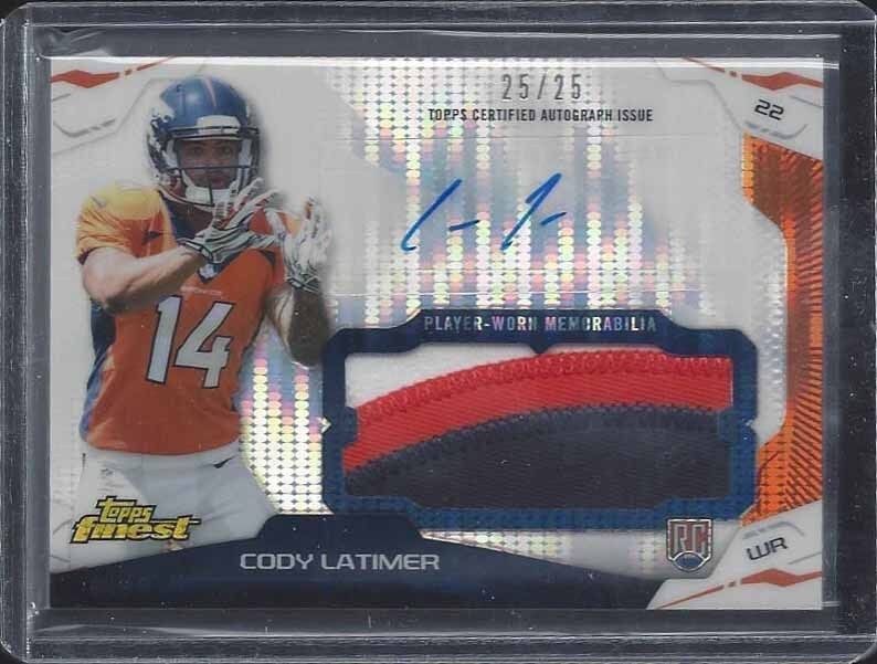 CODY LATIMER 2014 FINEST JUMBO PULSAR REFRACTOR 3 COLOR PATCH AUTO RC #D 25/25