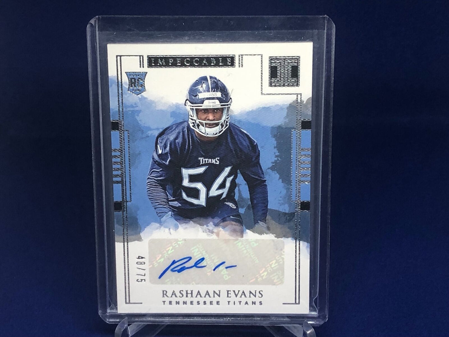 RASHAAN EVANS 2018 PANINI IMPECCABLE RC ROOKIE AUTO #D 48/75