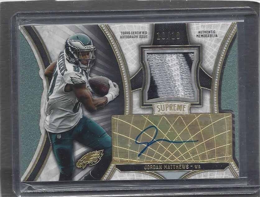 JORDAN MATTHEWS 2015 TOPPS SUPREME GREEN 3 COLOR LOGO PATCH AUTO #D 10/10