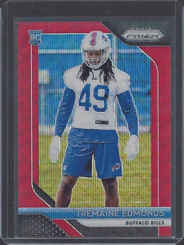 TREMAINE EDMUNDS 2018 PANINI PRIZM RUBY RED WAVE ROOKIE PRIZMS RC #D 80/149