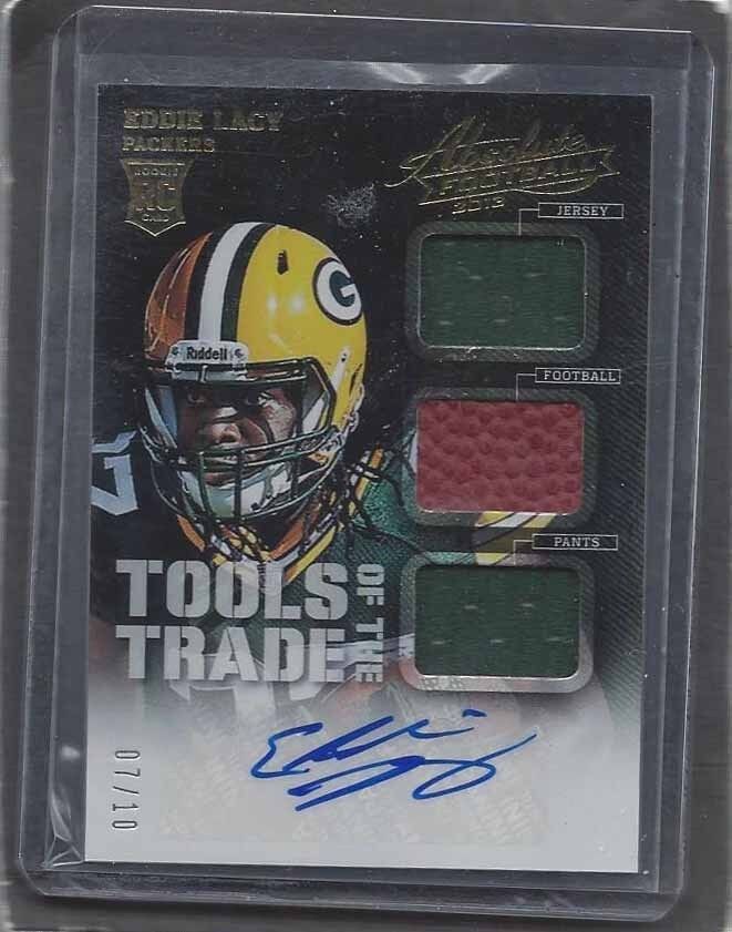 EDDIE LACY 2013 PANINI ABSOLUTE GOLD TOOLS TRADE JERSEY BALL AUTO RC #D 7/10