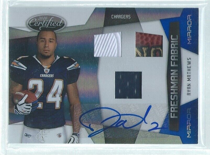 RYAN MATTHEWS 2010 CERTIFIED FRESHMAN FABRIC BLUE AUTO TRIPLE PATCH RC #D 7/50