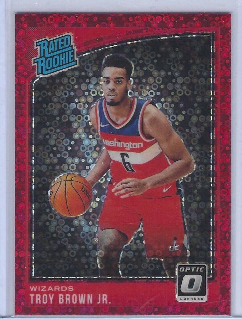 TROY BROWN JR 2018-19 DONRUSS OPTIC RED DISCO HOLO RATED ROOKIE RC #D 28/85