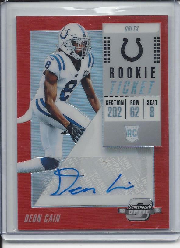 DEON CAIN 2018 CONTENDERS OPTIC ROOKIE TICKET ORANGE HOLO COLTS AUTO RC #D 18/49