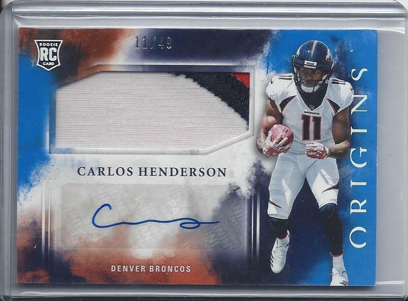 1/1 CARLOS HENDERSON 2017 ORIGINS BLUE RPA PATCH AUTO RC #D 11/49 JERSEY NBR #11