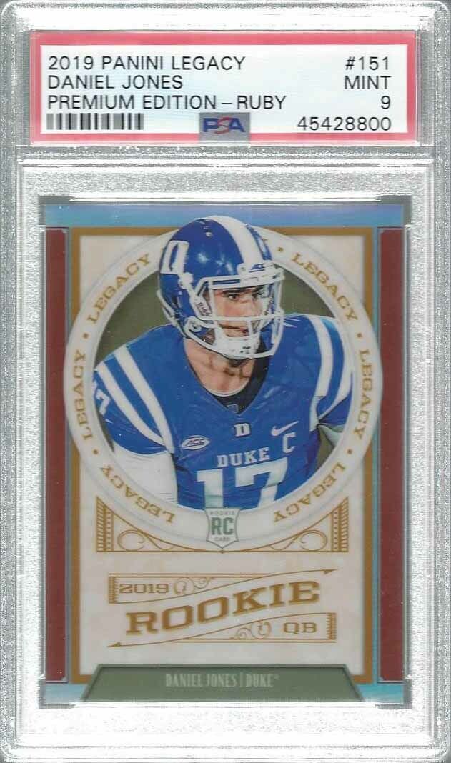 DANIEL JONES 2019 PANINI LEGACY PREMIUM RUBY HOLO PRIZM RC #D 34/100 PSA 9 MINT