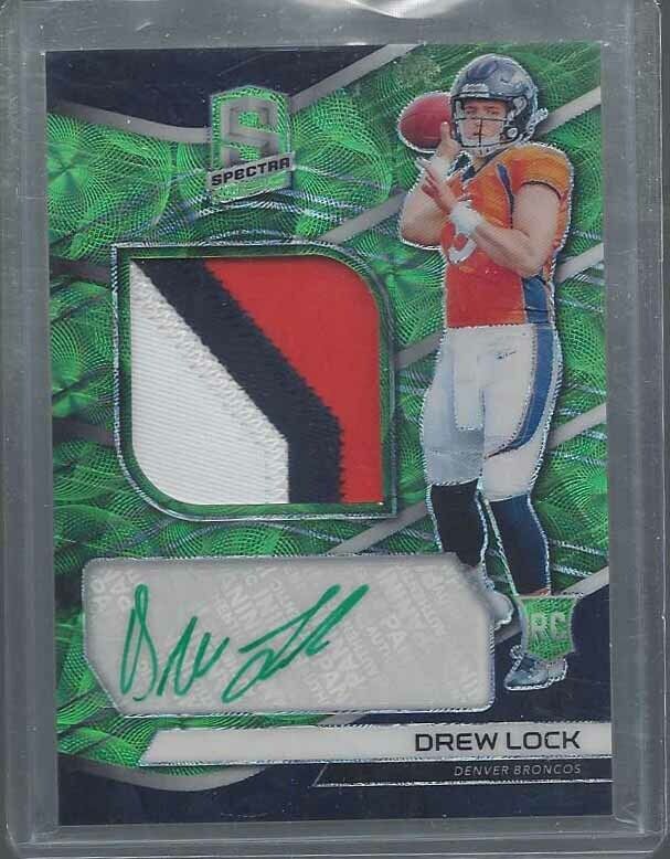 DREW LOCK 2019 PANINI SPECTRA NEON GREEN PRIZM RPA 3 COLOR PATCH AUTO RC #D 8/50