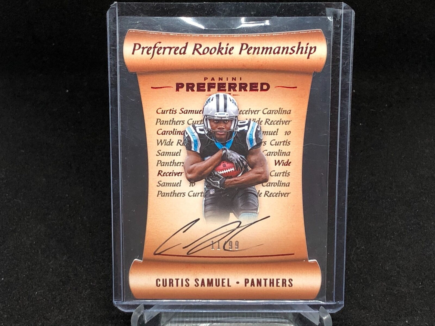 CURTIS SAMUEL 2017 PANINI PREFERRED RED PENMANSHIP ON CARD AUTO RC #D 11/99