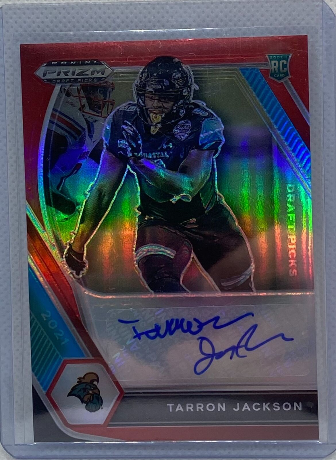 TARRON JACKSON 2021 PANINI PRIZM DRAFT PICKS RED PRIZM AUTO RC #D 090/199