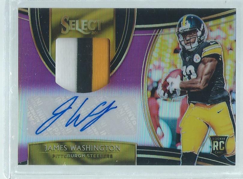 JAMES WASHINGTON 2018 PANINI SELECT PURPLE PRIZM 3 COLOR PATCH AUTO RC #D 41/49