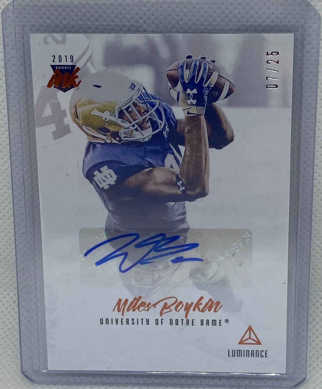 MILES BOYKIN 2019 PANINI LUMINANCE INK ORANGE AUTO RC #D 7/25