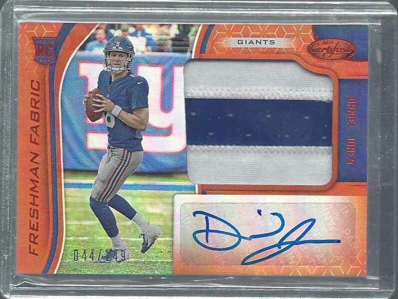 DANIEL JONES 2019 CERTIFIED FRESHMAN FABRIC ORANGE RPA JUMBO PATCH AUTO RC /149