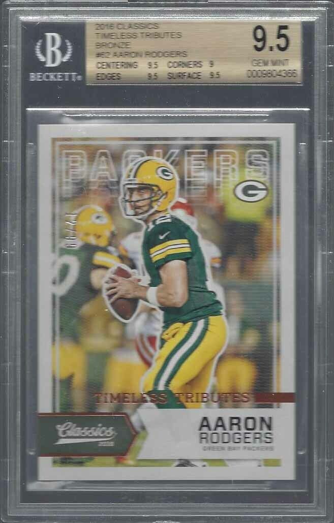 1/1 AARON RODGERS 2016 CLASSICS TIMELESS TRIBUTES BRONZE #D 12/99 BGS 9.5 JSY#12