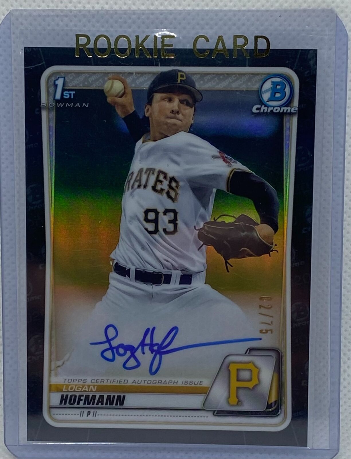 LOGAN HOFMANN 2020 1ST BOWMAN CHROME PROSPECTS BLACK REFRACTOR AUTO #D 2/75
