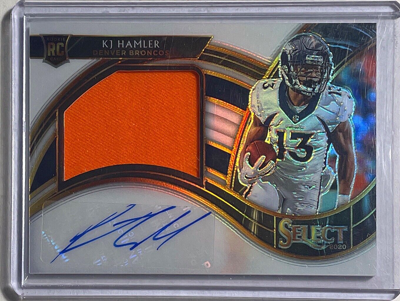 KJ HAMLER 2020 PANINI SELECT JERSEY PATCH AUTO SILVER PRIZM ROOKIE RC #D 18/75