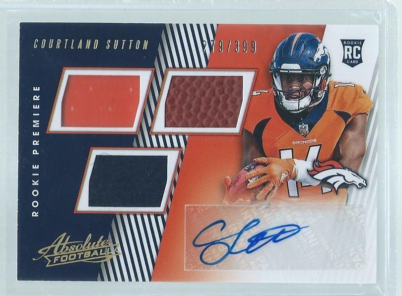 COURTLAND SUTTON 2018 ABSOLUTE ROOKIE PREMIER TRIPLE JERSEY AUTO RC #D 279/399