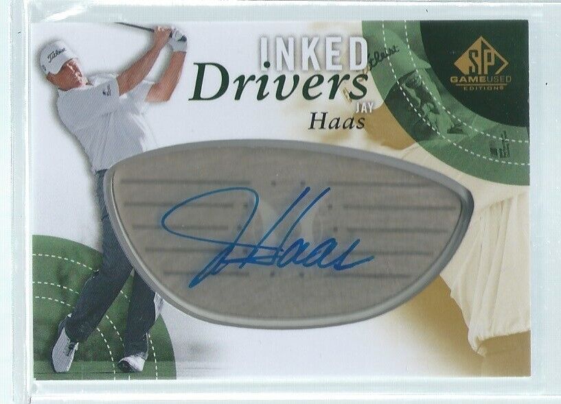 JAY HAAS 2013 UPPER DECK SP GAME USED INKED DRIVER ON CARD AUTO #ID-JH