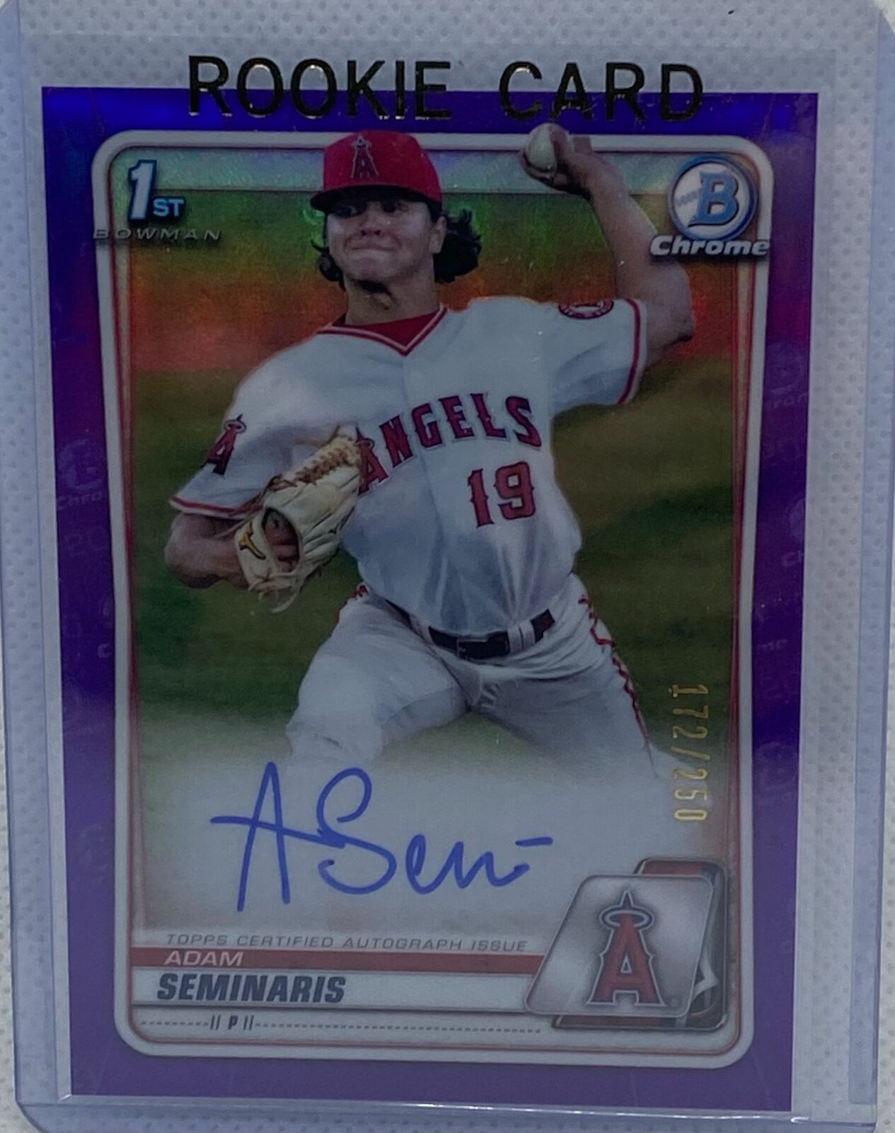 ADAM SEMINARIS 2020 1ST BOWMAN CHROME PURPLE REFRACTOR ON CARD AUTO #D 172/250