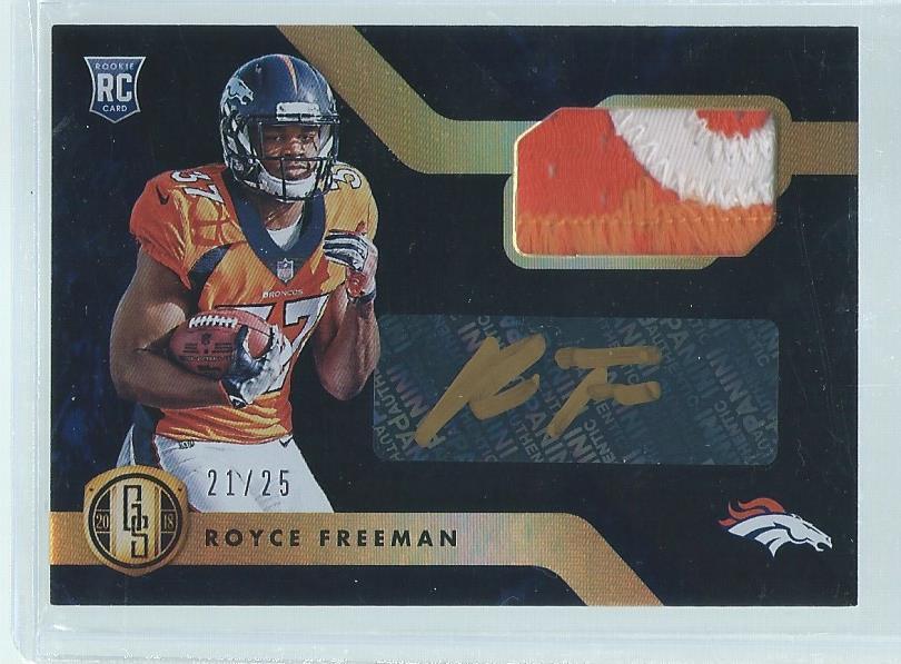 ROYCE FREEMAN 2018 PANINI GOLD STANDARD BLACK 2 COLOR PATCH AUTO RC #D 21/25