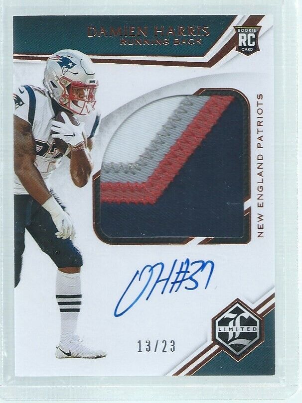 DAMIEN HARRIS 2019 PANINI LIMITED FOTL 4-COLOR PATCH ON-CARD AUTO RC #D 13/23
